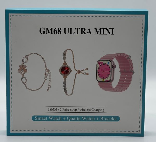 GM68 Ultra Mini Smartwatch + Quartz Bracelet Watch Combo